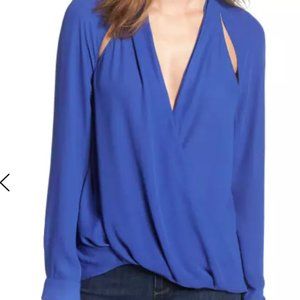 Nordstrom Cutout Surplice Top Blouse Blue Medium